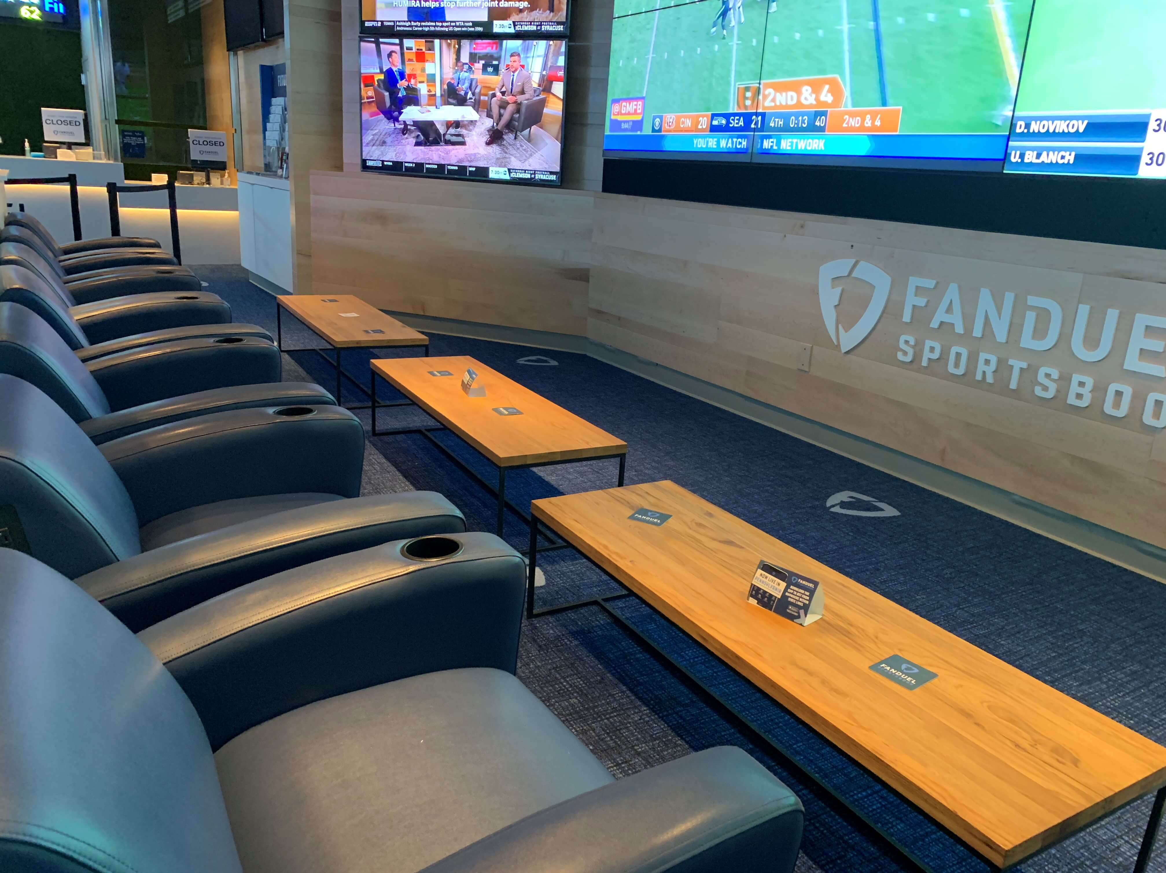 The seats at FanDuel Sportsbook at Valley Forge Casino Resort